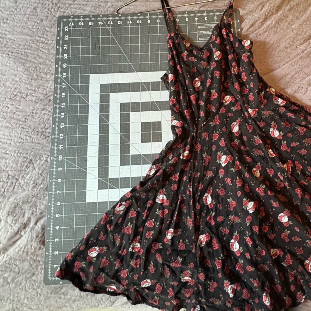Floral Black and Red Spaghetti Strap Dress